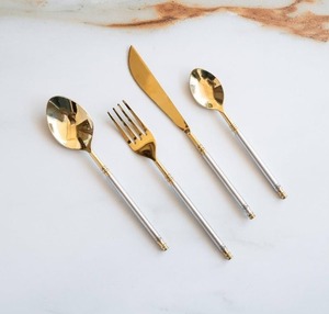 Elegante Juego de Cubiertos en Tono Dorado y Plateado, Acero Inoxidable con Acabado Espejo, Cuchillos, Tenedores y Cucharas para Cena, Aptos para Lavavajillas, para Bodas - Product Image 1