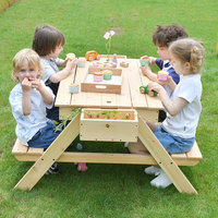 Table de pique-nique multifonctionnelle en bois pour enfants avec bancs et tiroir de rangement, ensemble de jeu d'extérieur pour activités dans la cour