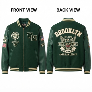 Schwergewichtige Atmungsaktive Winter Polyester/Nylon Bomberjacke mit Kunstfellärmeln 650 GSM Paneel-Design - Product Image 1