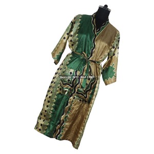 KL018 Robe de nuit longue kimono vintage en soie mélangée pour femme, style abstrait, taille unique ajustable, hiver automne - Product Image 5