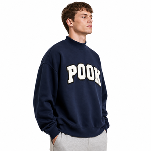 Mock Neck Sweatshirt For <b>Men</b> with Custom Chenille Letter Embroidery 100% Cotton Fleece <b>Pullover</b> <b>Mens</b> Mock Neck Sweatshirt - Product Image 4