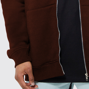 Men's <b>Brown</b> Hooded Zip-Up Sweatshirt Regular Fit Cotton Casual Front Print Logo Autumn Wear - Product Image 4