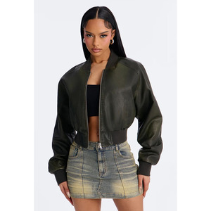 Blouson Bomber Femme Haut de Gamme en PU, Style Court, Col Ruban, Tendance Urbaine, Col Rabattu, Mode pour Femmes - Product Image 1