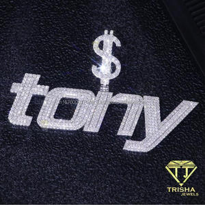 Collier pendentif personnalisé TONY, look cristal étincelant avec charme signe dollar, style Hip Hop - Product Image 2