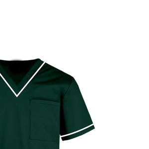 Blouse de travail vert foncé à col en V et manches courtes avec bordure contrastante pour infirmière hospitalière - Product Image 4