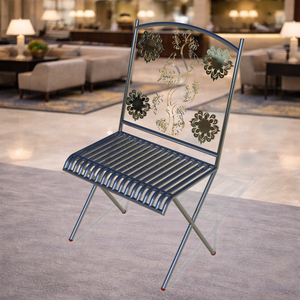 Chaise pliante décorative en métal avec dossier floral, pour jardin, terrasse, café, avec structure en fer durable, moderne, pour extérieur, intérieur, chambre - Product Image 6