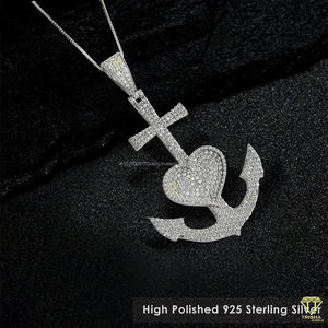 Fully Iced Heart And <b>Cross</b> Pendant With Moissanite Diamonds 925 Silver Hip Hop <b>Chain</b> Pendant For Fashion Jewelry Lovers - Product Image 4
