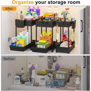 Set di 3 Organizzatori Sottolavello a 2 Livelli con Cassetti Scorrevoli Multiuso per Cucina e Bagno - Product Image 5