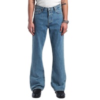 Jean évasé taille haute pour homme en denim délavé coupe ample bleu décontracté style automne