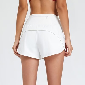 High Waist Light <b>Blue</b> Knitted Sport <b>Shorts</b> With Ruffles Breathable Elastic Waist <b>Women's</b> Fitness Wear - Product Image 5