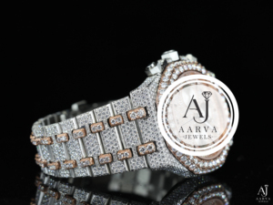 AARVA JEWELS นาฬิกากลไกจักรกลสแตนเลสประดับเพชรโทนสีโรสโกลด์คริสตัลแซฟไฟร์โครโนกราฟ 20 มม. สายแบบอะนาล็อก - Product Image 4