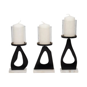Juego de 3 Portavelas Modernos de Aluminio Negro, Vidrio y Mármol, Soporte Decorativo de Lujo para Velas para Interiores del Hogar a un Precio Accesible - Product Image 4