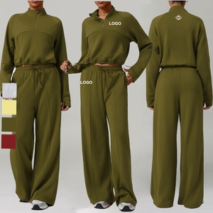 Conjunto Deportivo de 2 Piezas para Mujer, Sudadera Holgada con Logotipo Personalizado y Pantalones Deportivos de Pierna Ancha, Estilo Casual y Moderno - Product Image 1