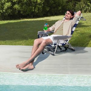 เก้าอี้ชายหาดผ้าอ๊อกซ์ฟอร์ดสีน้ำเงินลายทาง ขนาด 63*65*82 ซม. รับน้ำหนักได้ 100 กก. โครงอะลูมิเนียมสีเงินขาว ขาตั้งอะลูมิเนียม สบายสำหรับใช้บนชายหาด - Product Image 2