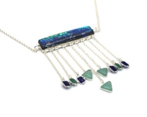 925 Sterling Silver Druzy Bar Dangle <b>Statement</b> <b>Necklace</b> - Product Image 1