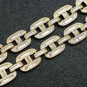 Luxury Iced Out Oval Link Hip Hop Chain White Gold Finish Baguette <b>Statement</b> <b>Necklace</b> for Men Women Premium Fashion Jewelry - Product Image 2