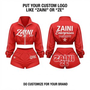 Ensemble court coupe-vent personnalisé en polyester rouge 120 GSM, veste légère et short, logo sérigraphié, mode streetwear - Product Image 1