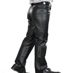Pantalones de Cuero PU Negros para Hombre, Cintura Alta, Corte Recto, Estilo Formal con Cierre de Cinturón, para Otoño - Product Image 4