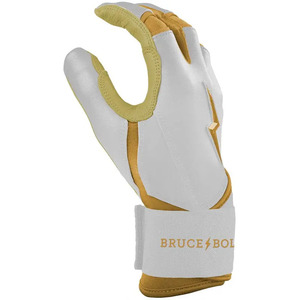Guantes de Bateo de Cuero de la Serie Gold de MARGINAL SPORTS, Blancos y Dorados, con Puño Largo |   Cierre de Gancho y Bucle Ambidiestro de Primera Calidad para Muñeca - Product Image 3
