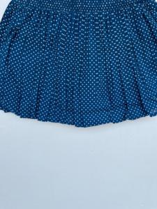 Mini-jupe en coton bleu marine à pois pour femme, taille haute élastiquée smockée, coupe évasée trapèze, courte, pour l'été - Product Image 3