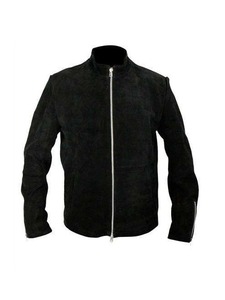 Men's Black <b>Suede</b> Cafe Racer Leather <b>Jacket</b> Motorcycle <b>Biker</b> Slim Fit <b>Jacket</b> - Product Image 1