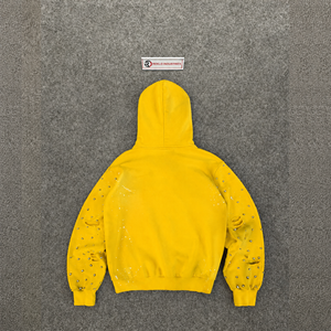 เสื้อฮู้ดซิปผู้ชายสีทองสไตล์วินเทจ ผ้าถักคอตตอนทรงโอเวอร์ไซส์ สตรีทแวร์ ประดับคริสตัล ดีไซน์สำหรับฤดูหนาว ระบายอากาศได้ดี สวมใส่สบายทุกวัน - Product Image 6