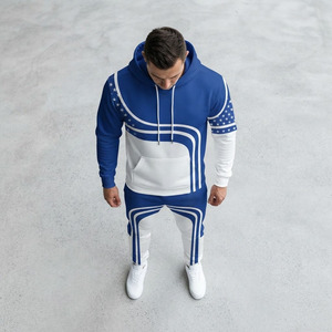 Ensemble de jogging Performance Activewear – Sweat à capuche et pantalon bicolores bleu roi et blanc - Product Image 1