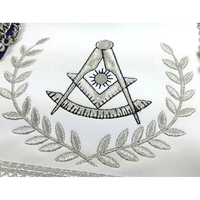 Tabliers maçonniques personnalisés du 14e degré du Rite écossais, en tissu bleu et blanc, avec broderie machine, logo personnalisé lumineux à LED et badges à coudre