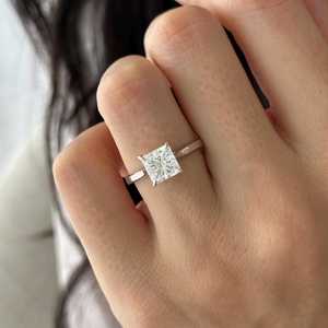 2 Carat D VVS2 Princess Cut Lab Grown <b>Diamond</b> Solitaire <b>Ring</b> , Tapered Cathedral Engagement <b>Ring</b> , IGI Certified - Product Image 2