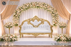 Canapé de mariage de luxe en cuir et bois avec garniture argentée, canapé de scène de mariage argenté, canapé de mariage indien élégant pour la mariée, New York - Product Image 4