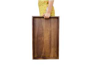 Plateau ottoman en bois, grand plateau ottoman avec poignées, plateau de service pour petit-déjeuner, grand plateau en bois pour aliments - Product Image 5