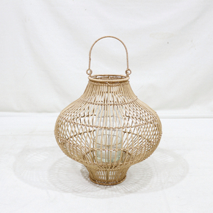 Lanterne en osier faite à la main, écologique, avec cadre en fer, forme d'ampoule unique, porte-bougie rond de Noël pour la décoration intérieure – Ventes Flash - Product Image 1