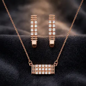 Ensemble collier et boucles d'oreilles en argent sterling 925 plaqué or avec zircone cubique, pendentif barre géométrique, bijoux de luxe pour femmes - Product Image 5