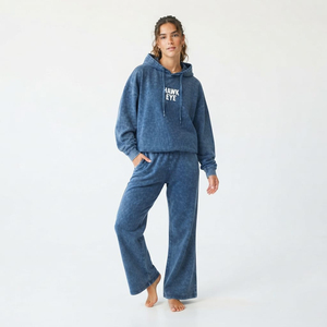 Conjunto de Pantalones Anchos de Algodón de Alta Calidad con Lavado Ácido para Mujer, Estilo Lounge, Hombros Caídos, Impresión Personalizada - Product Image 6