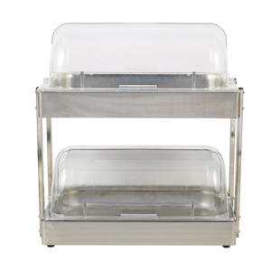 2 Tier Stainless Steel <b>Buffet</b> Food Display Stand with Roll Top Clear Cover Double Layer Sandwich Cake Pastry <b>Server</b> - Product Image 2