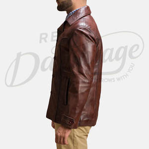 Chaqueta de Cuero Genuino Marrón Premium para Hombre, Corte Entallado, Estilo Clásico con Botones, Ropa Casual de Trabajo, Abrigo para Otoño e Invierno - Product Image 3