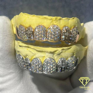 Grillz dentaire unisexe Hip Hop en argent sterling S925 avec moissanite taille ronde, personnalisé, style 'Iced Out' à face ouverte, effet diamant - Product Image 2