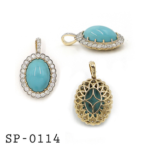 14KY <b>Turquoise</b> (Oval) 4.55 CT, White Diamond (Round) 0.66 CT Pendant - Product Image 2