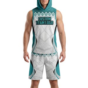 Polyester Spandex Men 7v7 Jerseys Sleeveless Hooded Shirt Athletic Shorts Set Quick Dry Breathable Football Training Kits - Product Image 1