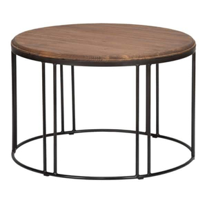 Round Nesting Coffee <b>Table</b> Set of 3 with <b>Solid</b> Mango <b>Wood</b> <b>Top</b> and Rustic Metal Frame for Living Room Side <b>Table</b> Home Furniture - Product Image 3