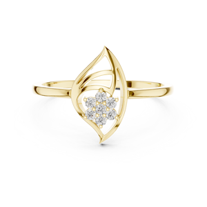 Anillos de oro macizo de 10k, 14k y 18k para mujer, con diamantes de corte redondo minimalista en forma de hoja, para regalo, compromiso, aniversario, boda. - Product Image 1