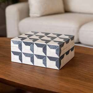 Caja de Joyería Rectangular de Resina con Patrón Geométrico, Diseño Minimalista Moderno, Ecológica, con Base de Tela No Tejida, Capacidad de 1-3L - Product Image 1