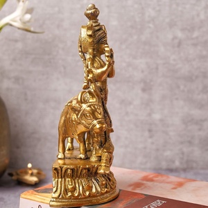 Livre de décoration d'intérieur moderne en laiton artisanal indien traditionnel représentant le Seigneur Krishna avec une vache, cadeau de mariage - Product Image 3