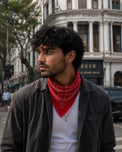 Bandana en coton rouge audacieux pour hommes et femmes, foulard unisexe à motif Paisley pour le streetwear quotidien, les voyages, les festivals et les usages quotidiens ! - Product Image 4
