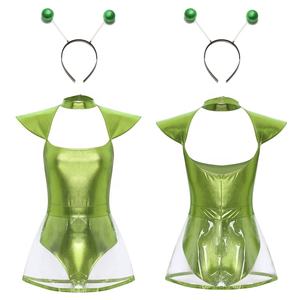 Femmes Espace Alien Cosplay Costume <span class=keywords><strong>Pvc</strong></span> Jupe Body Avec Cheveux Cerceau <span class=keywords><strong>Bandeau</strong></span> Ensembles pour Scène Performance Mascarade Discothèque - Product Image 3