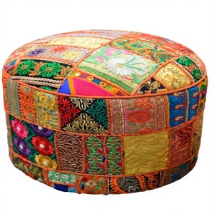 Handmade Patchwork <b>Round</b> Ottoman Multicolored Printed Soft Seating Wedding Favor Decorative Home Decor <b>Stool</b> - Product Image 1
