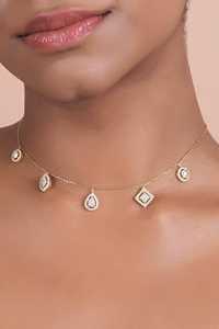 Collar con Colgante de Diamantes Cultivados en Laboratorio de Corte Redondo y Múltiples Formas, 17 Pulgadas, Estilo Clásico de Lujo, Oro Sólido de 14K y 18K - Product Image 4