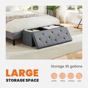Banc de rangement ottoman pliable de 43 pouces avec couvercle supérieur en lin et repose-pieds rembourré pour chambre à coucher - Product Image 5