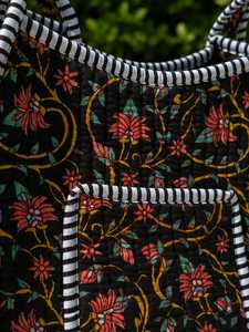 Floral Print Quilted Cotton Tote Bag <b>Large</b> Open Top Shoulder <b>Handbag</b> Fashion Durable Foldable for Daily Shopping Travel Beach - Product Image 3