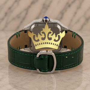 Custom Luxury Iced Out <b>Chronograph</b> Watch Green Rubber Band for Men VVS Moissanite Diamond Hip Hop Roman Dial Watch - Product Image 3